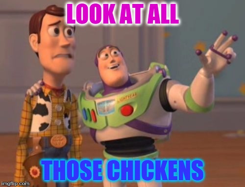 X, X Everywhere Meme | LOOK AT ALL; THOSE CHICKENS | image tagged in memes,x x everywhere | made w/ Imgflip meme maker