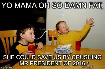 Or she could be the wall. | YO MAMA OH SO DAMN FAT, SHE COULD SAVE US BY CRUSHING MR PRESIDENT OF 2016. | image tagged in memes,yo mamas so fat,donald trump | made w/ Imgflip meme maker