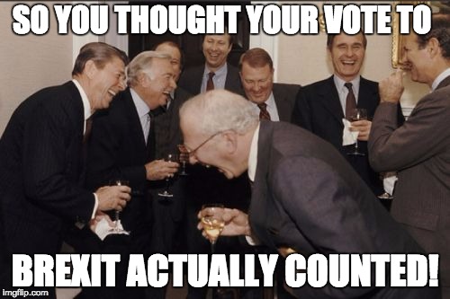Laughing Men In Suits | SO YOU THOUGHT YOUR VOTE TO; BREXIT ACTUALLY COUNTED! | image tagged in memes,laughing men in suits | made w/ Imgflip meme maker