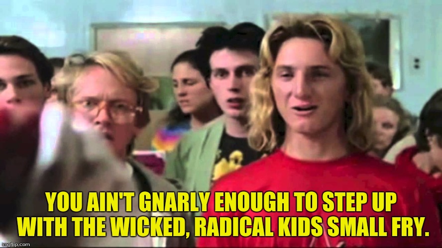 YOU AIN'T GNARLY ENOUGH TO STEP UP WITH THE WICKED, RADICAL KIDS SMALL FRY. | made w/ Imgflip meme maker