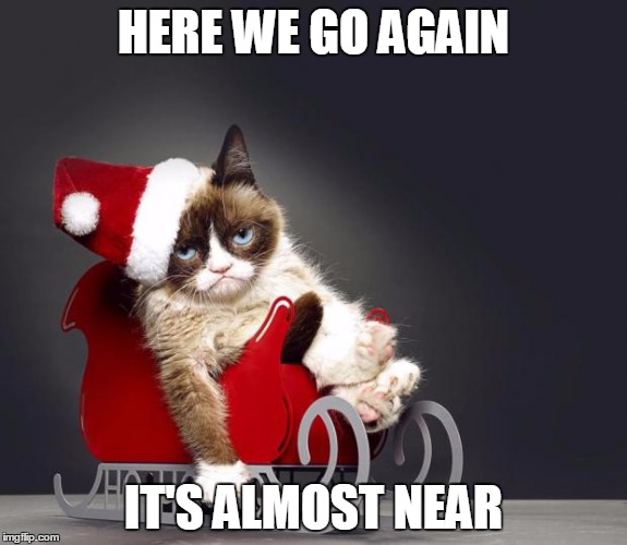 Santa Cat | HERE WE GO AGAIN; IT'S ALMOST NEAR | image tagged in memes,cats | made w/ Imgflip meme maker