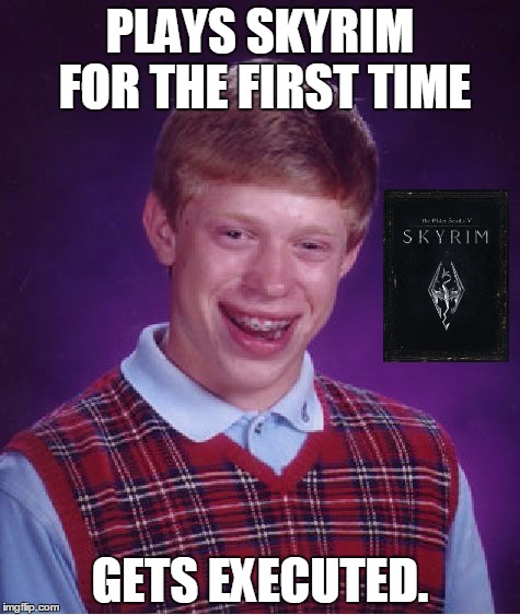 Bad Luck Brian | PLAYS SKYRIM FOR THE FIRST TIME; GETS EXECUTED. | image tagged in memes,bad luck brian | made w/ Imgflip meme maker