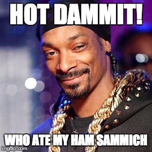 Snoop dogg | HOT DAMMIT! WHO ATE MY HAM SAMMICH | image tagged in snoop dogg | made w/ Imgflip meme maker