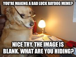 YOU'RE MAKING A BAD LUCK RAYDOG MEME? NICE TRY. THE IMAGE IS BLANK. WHAT ARE YOU HIDING? | made w/ Imgflip meme maker