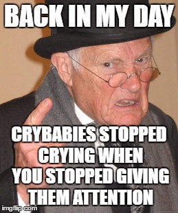 Back In My Day Meme | BACK IN MY DAY CRYBABIES STOPPED CRYING WHEN YOU STOPPED GIVING THEM ATTENTION | image tagged in memes,back in my day | made w/ Imgflip meme maker