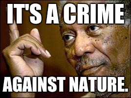 He's Right You Know | IT'S A CRIME; AGAINST NATURE. | image tagged in he's right you know | made w/ Imgflip meme maker