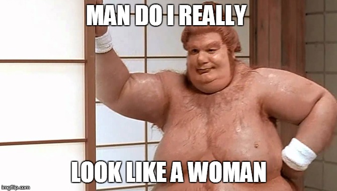 Fat guy austin powers | MAN DO I REALLY; LOOK LIKE A WOMAN | image tagged in fat guy austin powers | made w/ Imgflip meme maker