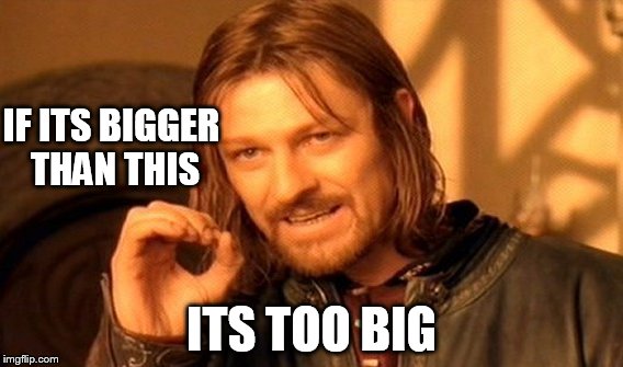 One Does Not Simply Meme | IF ITS BIGGER THAN THIS ITS TOO BIG | image tagged in memes,one does not simply | made w/ Imgflip meme maker