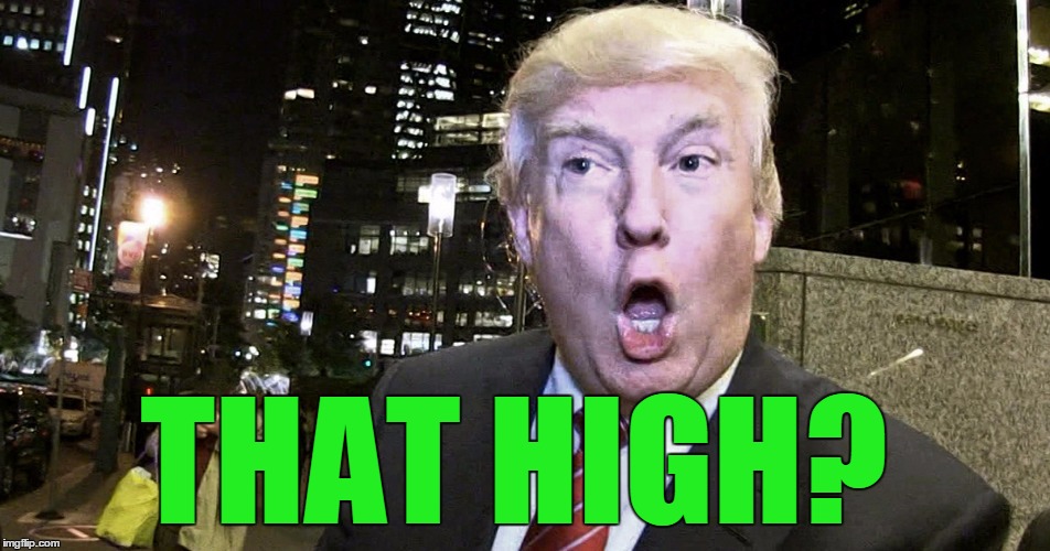 Trump Surprised | THAT HIGH? | image tagged in trump surprised | made w/ Imgflip meme maker