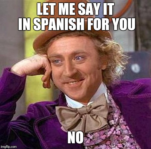 The sarcasm is strong in this one... |  LET ME SAY IT IN SPANISH FOR YOU; NO | image tagged in memes,creepy condescending wonka | made w/ Imgflip meme maker
