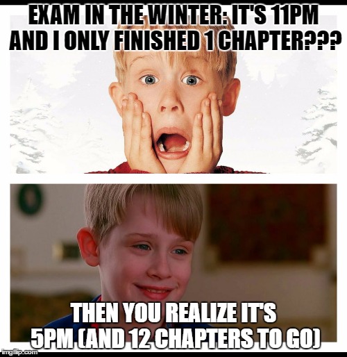 Panic | EXAM IN THE WINTER: IT'S 11PM AND I ONLY FINISHED 1 CHAPTER??? THEN YOU REALIZE IT'S 5PM (AND 12 CHAPTERS TO GO) | image tagged in panic | made w/ Imgflip meme maker