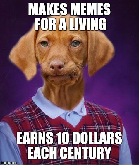 Raydog bad luck | MAKES MEMES FOR A LIVING EARNS 10 DOLLARS EACH CENTURY | image tagged in memes | made w/ Imgflip meme maker
