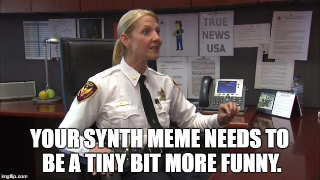 Meme Cop Advice | YOUR SYNTH MEME NEEDS TO BE A TINY BIT MORE FUNNY. | image tagged in meme cop advice | made w/ Imgflip meme maker