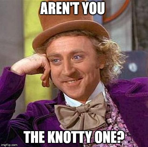 Creepy Condescending Wonka Meme | AREN'T YOU THE KNOTTY ONE? | image tagged in memes,creepy condescending wonka | made w/ Imgflip meme maker
