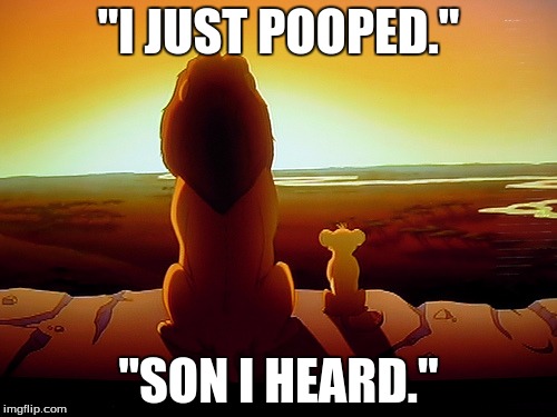 Lion King Meme |  "I JUST POOPED."; "SON I HEARD." | image tagged in memes,lion king | made w/ Imgflip meme maker