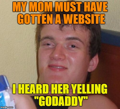 10 Guy Meme | MY MOM MUST HAVE GOTTEN A WEBSITE; I HEARD HER YELLING "GODADDY" | image tagged in memes,10 guy | made w/ Imgflip meme maker