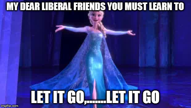 frozen | MY DEAR LIBERAL FRIENDS YOU MUST LEARN TO; LET IT GO,.......LET IT GO | image tagged in frozen | made w/ Imgflip meme maker
