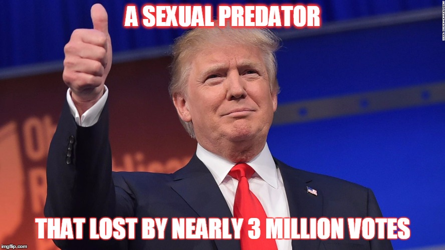 A SEXUAL PREDATOR; THAT LOST BY NEARLY 3 MILLION VOTES | made w/ Imgflip meme maker