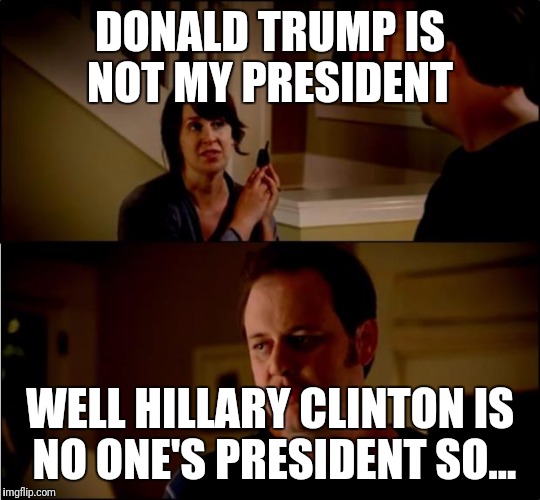 army chick state farm | DONALD TRUMP IS NOT MY PRESIDENT; WELL HILLARY CLINTON IS NO ONE'S PRESIDENT SO... | image tagged in army chick state farm | made w/ Imgflip meme maker