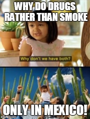 Why Not Both Meme | WHY DO DRUGS RATHER THAN SMOKE; ONLY IN MEXICO! | image tagged in memes,why not both | made w/ Imgflip meme maker