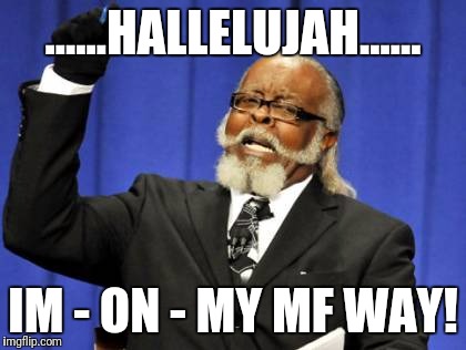 Too Damn High | ......HALLELUJAH...... IM - ON - MY MF WAY! | image tagged in memes,too damn high | made w/ Imgflip meme maker