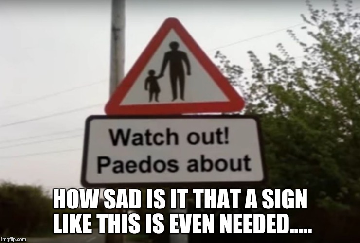 So wrong... | HOW SAD IS IT THAT A SIGN LIKE THIS IS EVEN NEEDED..... | image tagged in paedos everywhere,memes | made w/ Imgflip meme maker