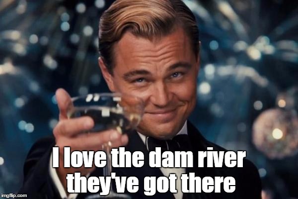 Leonardo Dicaprio Cheers Meme | I love the dam river they've got there | image tagged in memes,leonardo dicaprio cheers | made w/ Imgflip meme maker