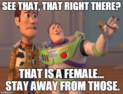 X, X Everywhere Meme | SEE THAT, THAT RIGHT THERE? THAT IS A FEMALE... STAY AWAY FROM THOSE. | image tagged in memes,x x everywhere | made w/ Imgflip meme maker