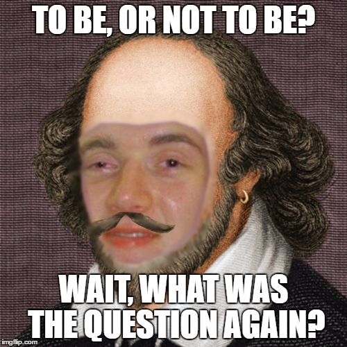 Go home, Shakespeare. You're high. | TO BE, OR NOT TO BE? WAIT, WHAT WAS THE QUESTION AGAIN? | image tagged in 10 shakespeare,memes,go home youre high,funny | made w/ Imgflip meme maker