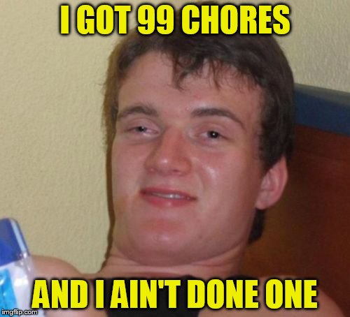 10 Guy | I GOT 99 CHORES; AND I AIN'T DONE ONE | image tagged in memes,10 guy | made w/ Imgflip meme maker