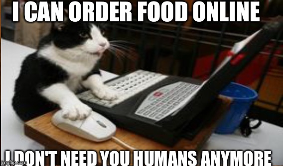 Cat food | I CAN ORDER FOOD ONLINE; I DON'T NEED YOU HUMANS ANYMORE | image tagged in the most interesting man in the world | made w/ Imgflip meme maker