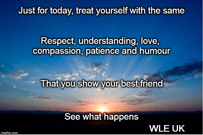 Be Your Own Best Friend | Just for today, treat yourself with the same; Respect, understanding, love, compassion, patience and humour; That you show your best friend; See what happens; WLE UK | image tagged in self-respect,love,patience,humour,self-love,best friend | made w/ Imgflip meme maker