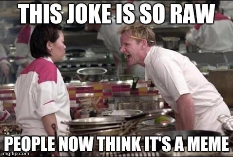 Angry Chef Gordon Ramsay | THIS JOKE IS SO RAW; PEOPLE NOW THINK IT'S A MEME | image tagged in memes,angry chef gordon ramsay | made w/ Imgflip meme maker