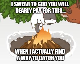 I SWEAR TO GOD YOU WILL DEARLY PAY FOR THIS... WHEN I ACTUALLY FIND A WAY TO CATCH YOU | image tagged in fire | made w/ Imgflip meme maker