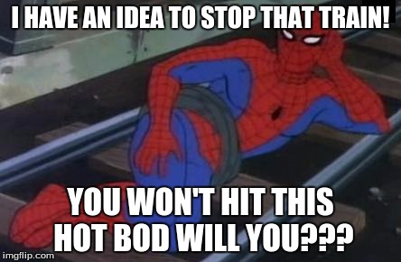 The Quickest Idea To Stop A Train | I HAVE AN IDEA TO STOP THAT TRAIN! YOU WON'T HIT THIS HOT BOD WILL YOU??? | image tagged in memes,sexy railroad spiderman,spiderman,trains | made w/ Imgflip meme maker