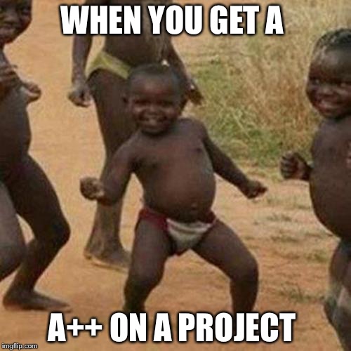 Third World Success Kid | WHEN YOU GET A; A++ ON A PROJECT | image tagged in memes,third world success kid | made w/ Imgflip meme maker