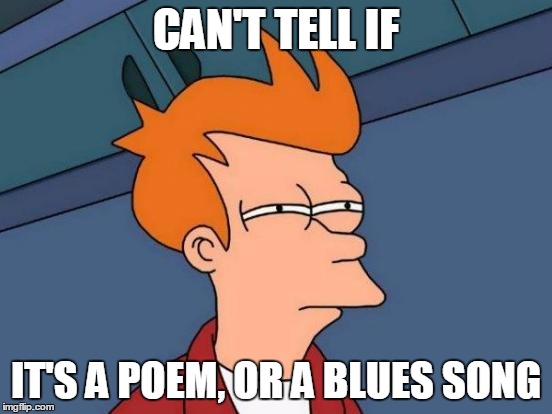 Futurama Fry Meme | CAN'T TELL IF IT'S A POEM, OR A BLUES SONG | image tagged in memes,futurama fry | made w/ Imgflip meme maker