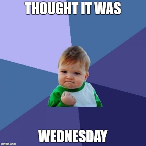 Success Kid Meme | THOUGHT IT WAS WEDNESDAY | image tagged in memes,success kid | made w/ Imgflip meme maker