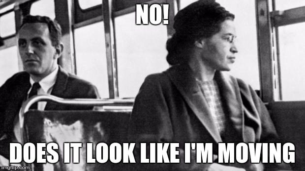 rosa parks | NO! DOES IT LOOK LIKE I'M MOVING | image tagged in rosa parks | made w/ Imgflip meme maker