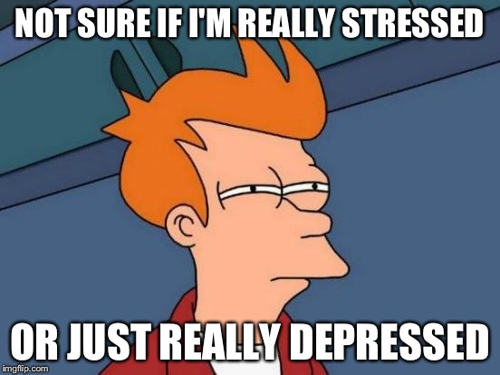 Futurama Fry Meme | NOT SURE IF I'M REALLY STRESSED; OR JUST REALLY DEPRESSED | image tagged in memes,futurama fry | made w/ Imgflip meme maker