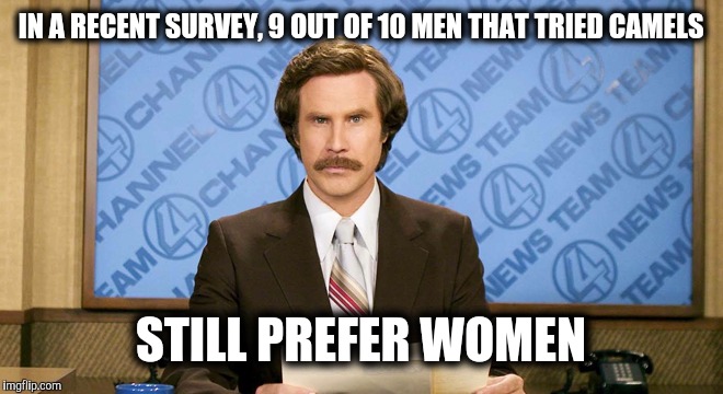 IN A RECENT SURVEY, 9 OUT OF 10 MEN THAT TRIED CAMELS STILL PREFER WOMEN | made w/ Imgflip meme maker