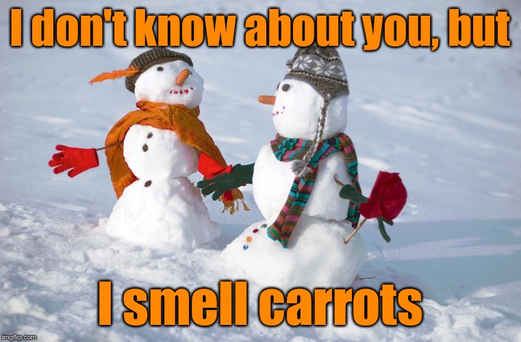 I smell carrots | I don't know about you, but; I smell carrots | image tagged in snowmen | made w/ Imgflip meme maker
