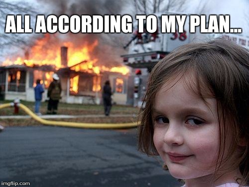 Disaster Girl | ALL ACCORDING TO MY PLAN... | image tagged in memes,disaster girl | made w/ Imgflip meme maker