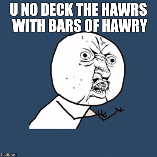 Y U No Meme | U NO DECK THE HAWRS WITH BARS OF HAWRY | image tagged in memes,y u no | made w/ Imgflip meme maker