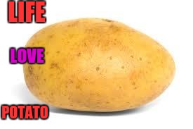 Potato |  LIFE; LOVE; POTATO | image tagged in potato | made w/ Imgflip meme maker