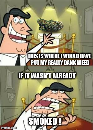 Another good thing gone up in smoke | THIS IS WHERE I WOULD HAVE PUT MY REALLY DANK WEED; IF IT WASN'T ALREADY; SMOKED ! | image tagged in memes,this is where i'd put my trophy if i had one,dank,weed,smoke weed everyday,gone | made w/ Imgflip meme maker