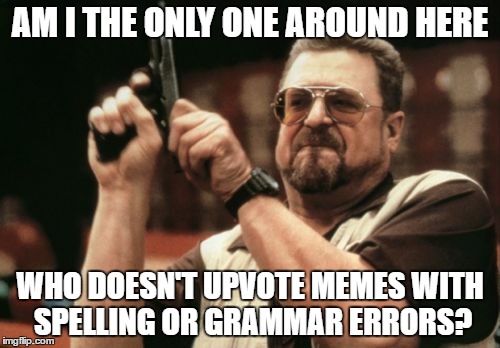 Am I The Only One Around Here | AM I THE ONLY ONE AROUND HERE; WHO DOESN'T UPVOTE MEMES WITH SPELLING OR GRAMMAR ERRORS? | image tagged in memes,am i the only one around here,funny,spelling error,grammar nazi | made w/ Imgflip meme maker