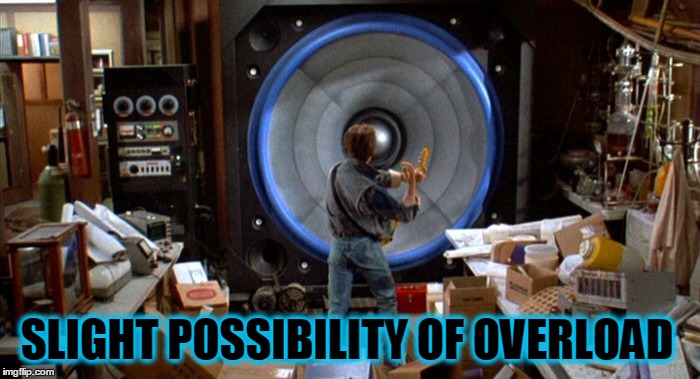 Happy Friday | SLIGHT POSSIBILITY OF OVERLOAD | image tagged in back to the future,rock and roll,happy friday | made w/ Imgflip meme maker