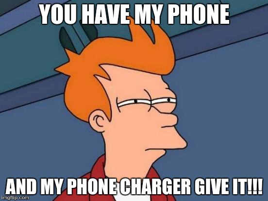 Futurama Fry Meme | YOU HAVE MY PHONE; AND MY PHONE CHARGER GIVE IT!!! | image tagged in memes,futurama fry | made w/ Imgflip meme maker