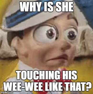 Extremely Confused Stingy | WHY IS SHE; TOUCHING HIS WEE-WEE LIKE THAT? | image tagged in lazytown,lazy town,stingy,confused,innocent,meme | made w/ Imgflip meme maker
